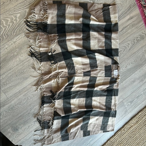 Plaid Fringe Scarf in Black and Tan - Picture 1 of 8
